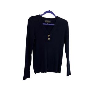 Lauren Jeans Company Ribbed Henley Navy Blue Long Sleeve Sweater Womens Size M